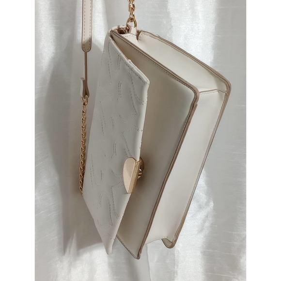 A NEW DAY Embroidered Hearts Purse Ivory White Gold Link Bag - Picture 6 of 6